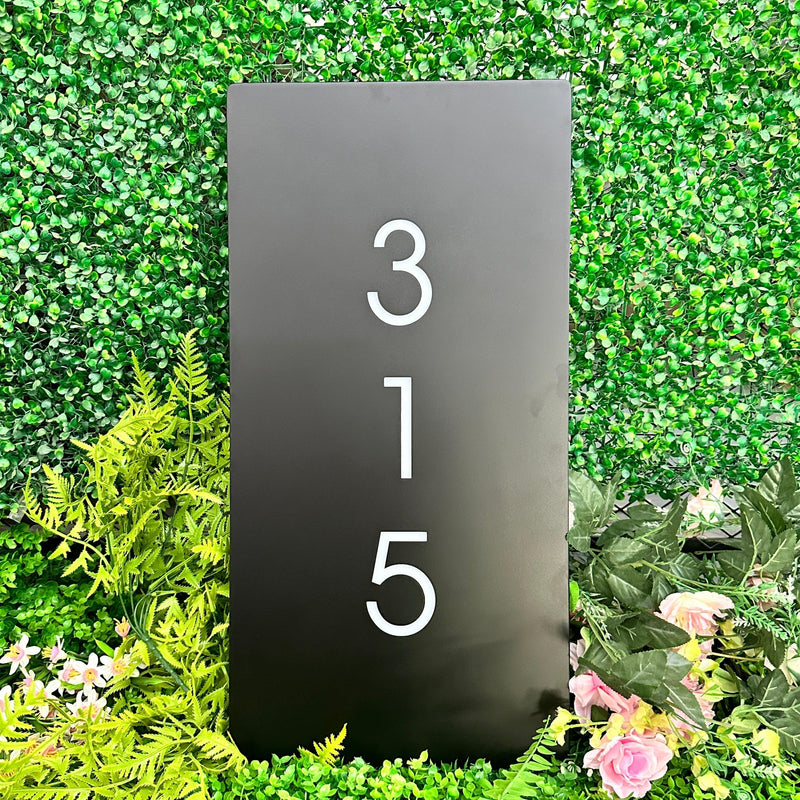 Custom vertical house number signs, address signs, illuminated house number light boxes, new home gifts, front door signs, vertical porch signs