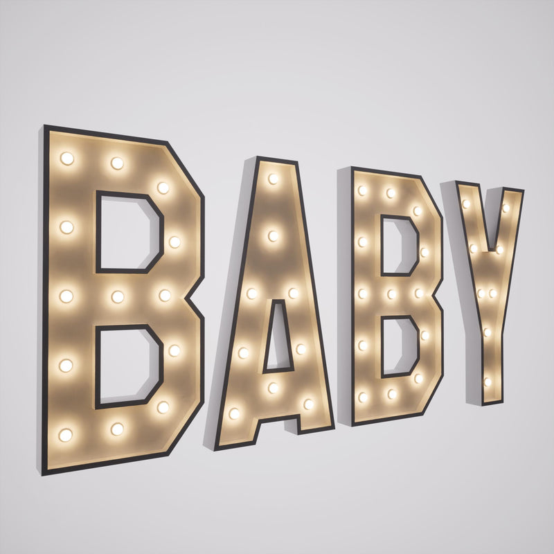 Led Metal Marquee Letter "BABY" 4ft,3ft,2ft Tall