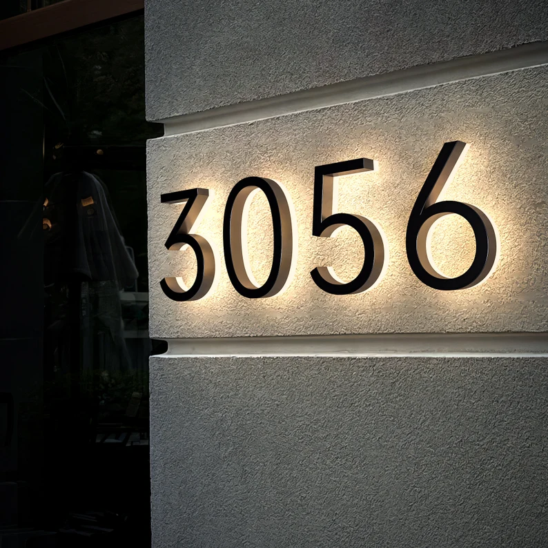 Solar Powered LED Backlit House Number Signs