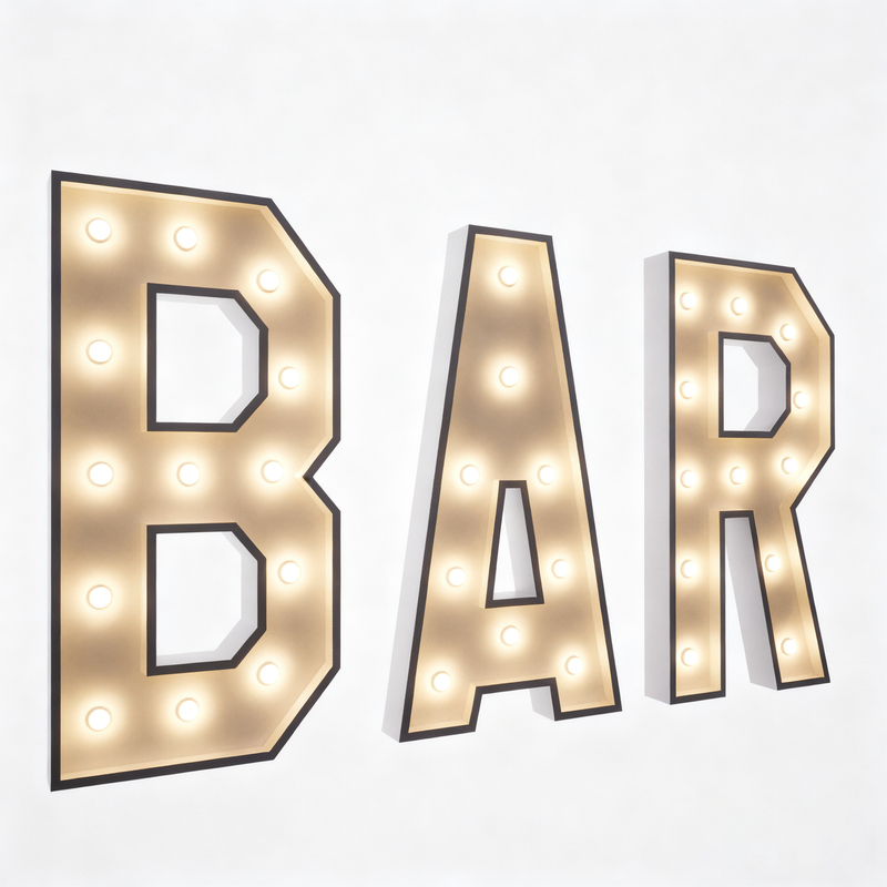 Led Metal Marquee Letter "BAR" 4ft,3ft,2ft Tall