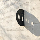 Minimalist Black Restroom Directional Sign | Curved 3D Metal Bathroom Plaque