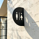 Minimalist Black Restroom Directional Sign | Curved 3D Metal Bathroom Plaque
