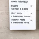 Modifiable wall & ceiling hanging menu board for bistro, restaurant, cafe & party. Custom handwritten price list display. Easy to mount and update.