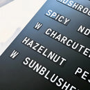 Modifiable wall & ceiling hanging menu board for bistro, restaurant, cafe & party. Custom handwritten price list display. Easy to mount and update.