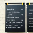 Modifiable wall & ceiling hanging menu board for bistro, restaurant, cafe & party. Custom handwritten price list display. Easy to mount and update.